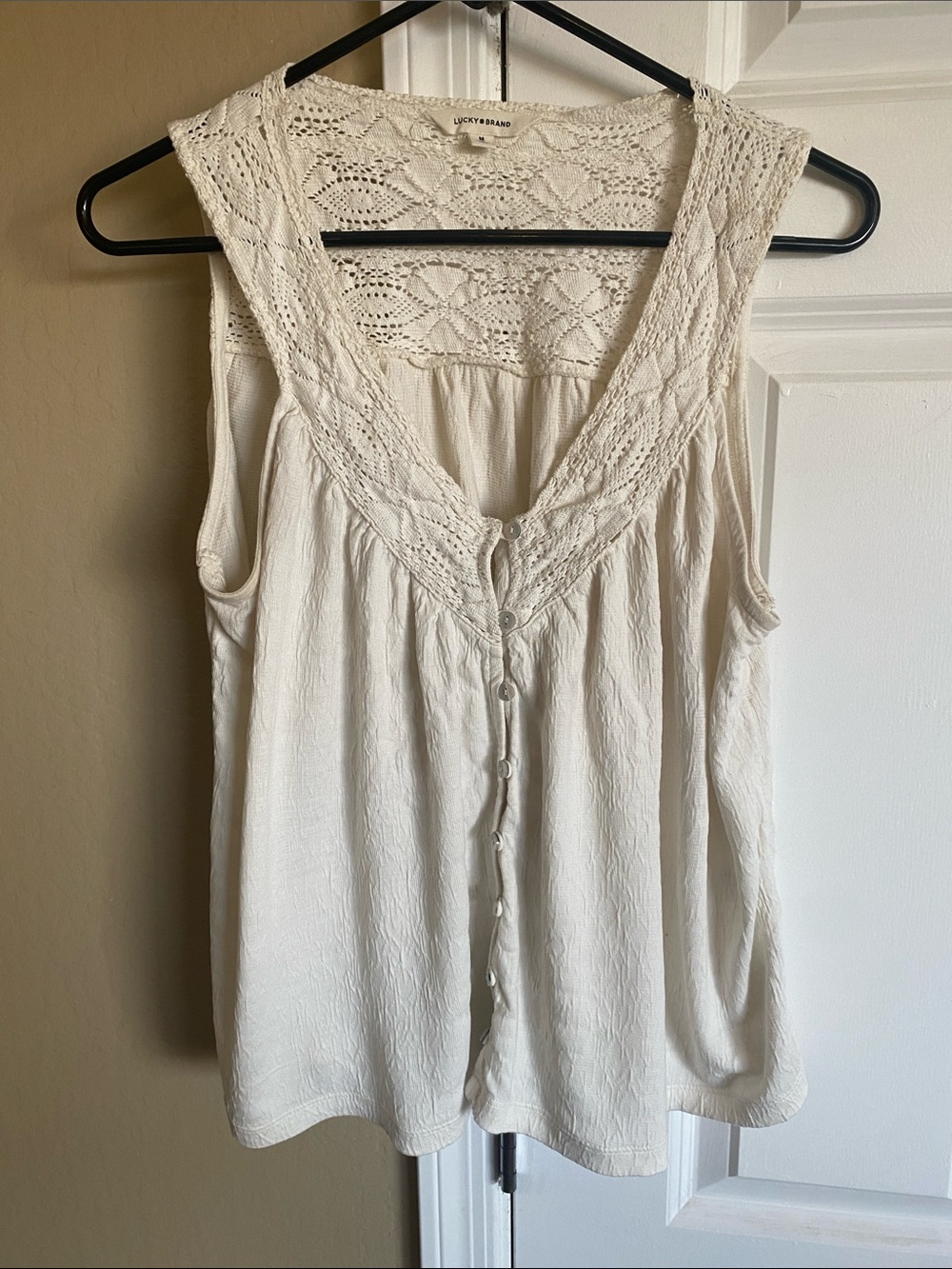 Lucky Brand Cream Crochet-Trim Button Front Camisole
